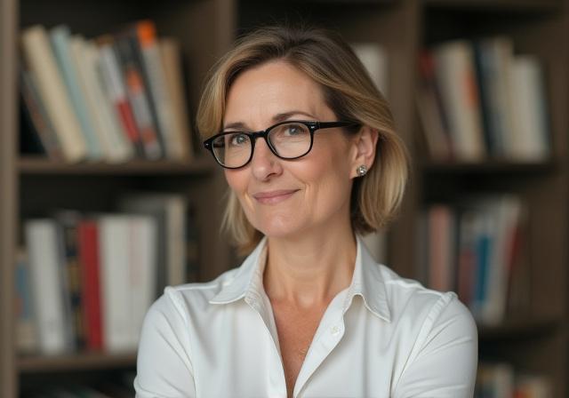 Dr. Clara Zehnder in einer Bibliothek