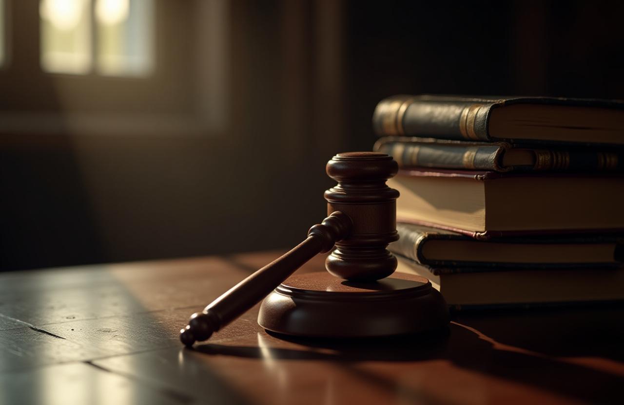 Richterhammer auf einem Stapel antiker Bücher