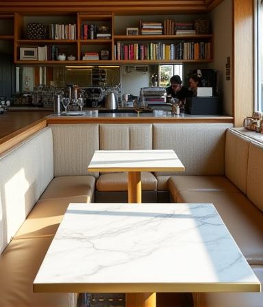 Bordcafé mit Bücherregalen